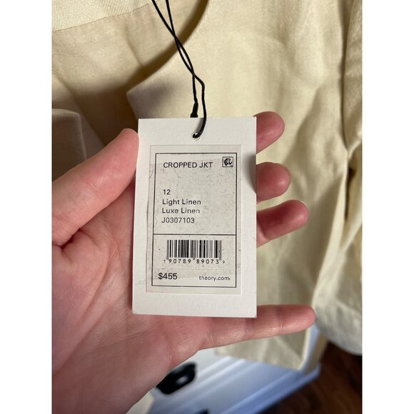 Theory Womens Cropped Jacket Size 12 Light Linen Luxe Beige NWT - Picture 4 of 12